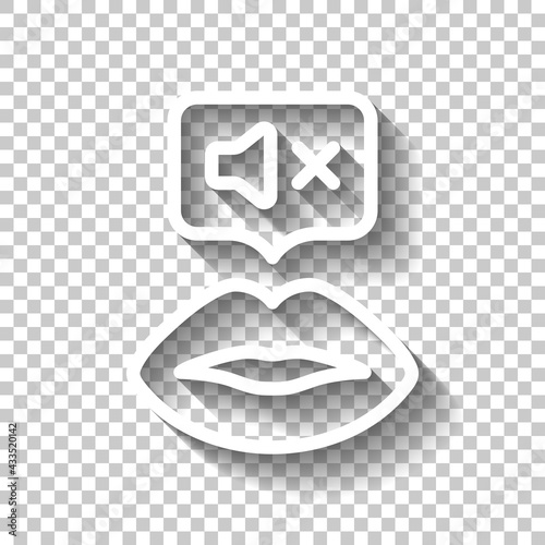 Keeping silence, be quiet, silent please, shhh. White linear icon with editable stroke and shadow on transparent background