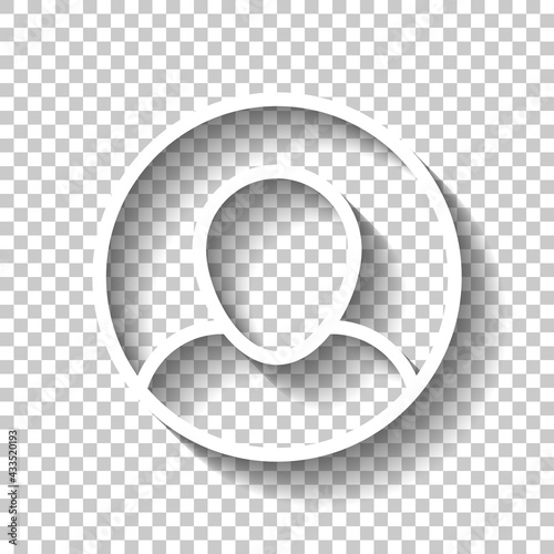 Simple user avatar, admin or member, business icon. White linear icon with editable stroke and shadow on transparent background