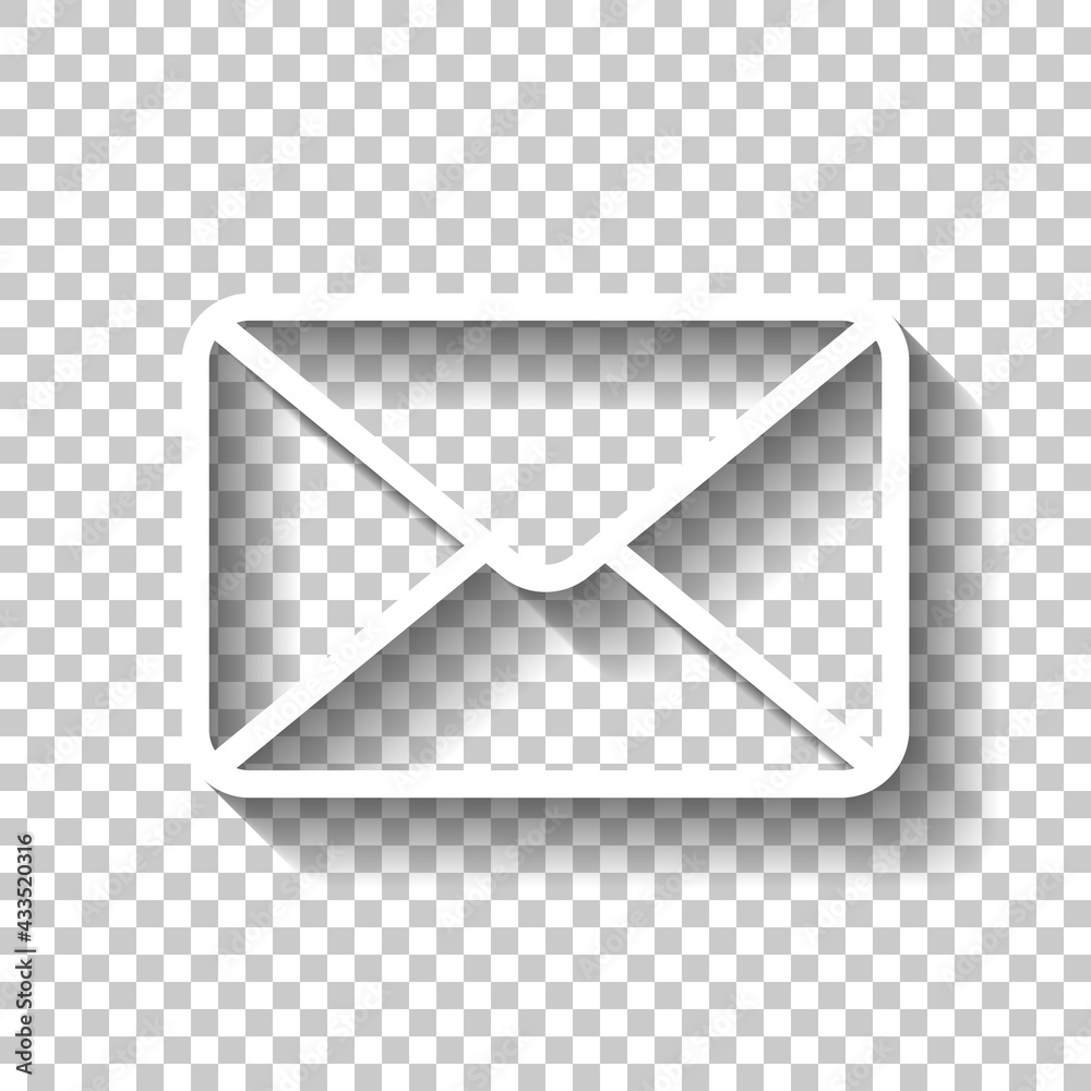 Email symbol, open letter, simple icon. White linear icon with editable stroke and shadow on transparent background Email symbol, open letter, simple icon. White linear icon with editable stroke and shadow on transparent background