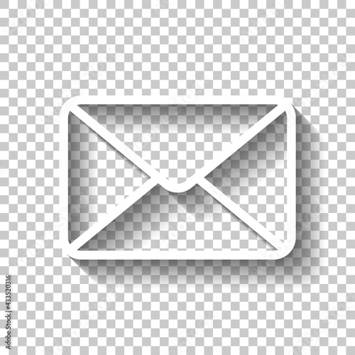 Email symbol, open letter, simple icon. White linear icon with editable stroke and shadow on transparent background
