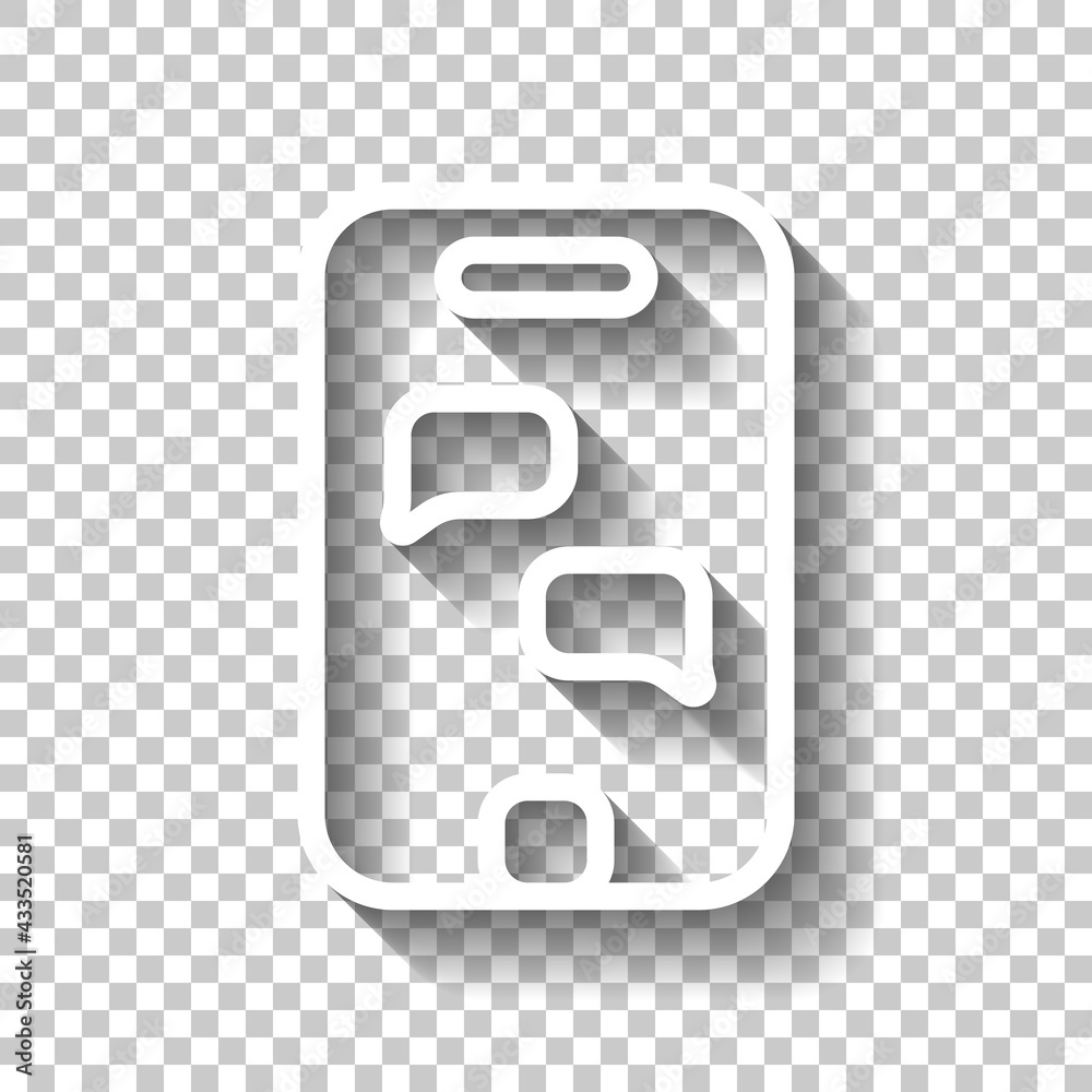 Mobile phone, cellphone, chat, simple icon. White linear icon with editable stroke and shadow on transparent background Mobile phone, cellphone, chat, simple icon. White linear icon with editable stroke and shadow on transparent background