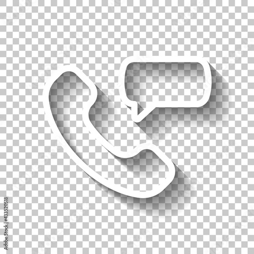 Call icon, logo of main mobile app. White linear icon with editable stroke and shadow on transparent background