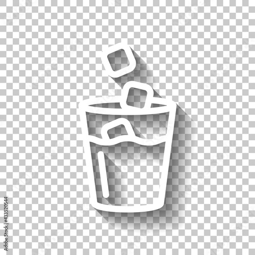 Glass of water, cup with drink, simple icon. White linear icon with editable stroke and shadow on transparent background