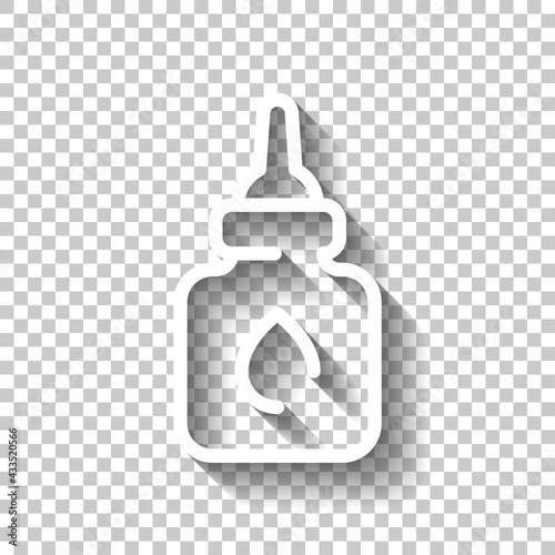 Eye or nasal drops, dropper, medical icon. White linear icon with editable stroke and shadow on transparent background