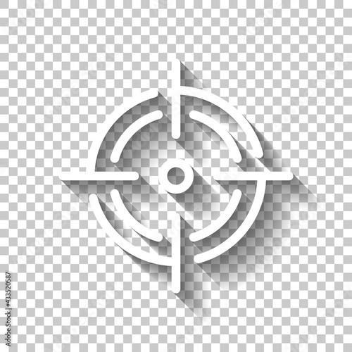 Weapon sight, target or crosshair, simple icon. White linear icon with editable stroke and shadow on transparent background