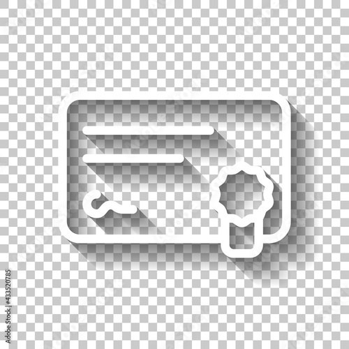 Certificate of premium quality, license with seal, business icon. White linear icon with editable stroke and shadow on transparent background