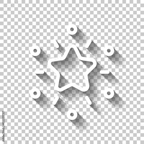Excellence, shiny star, 5 rate. White linear icon with editable stroke and shadow on transparent background