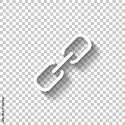 Simple link icon, metal chain, hyperlink symbol. White linear icon with editable stroke and shadow on transparent background