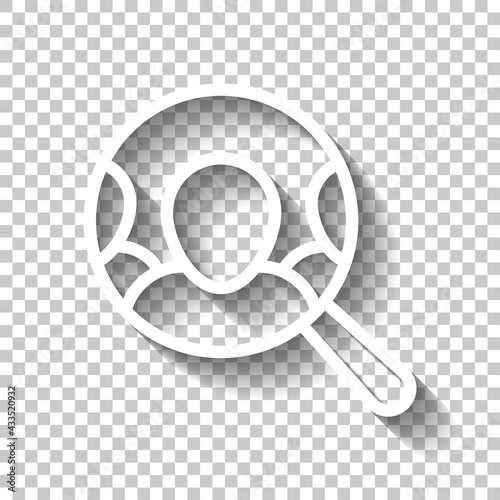 Human Resource, recruit to a job, search experts, talent people, business icon. White linear icon with editable stroke and shadow on transparent background