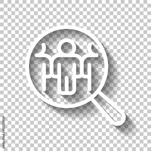 Human Resource, recruit to a job, search experts, talent people, business icon. White linear icon with editable stroke and shadow on transparent background