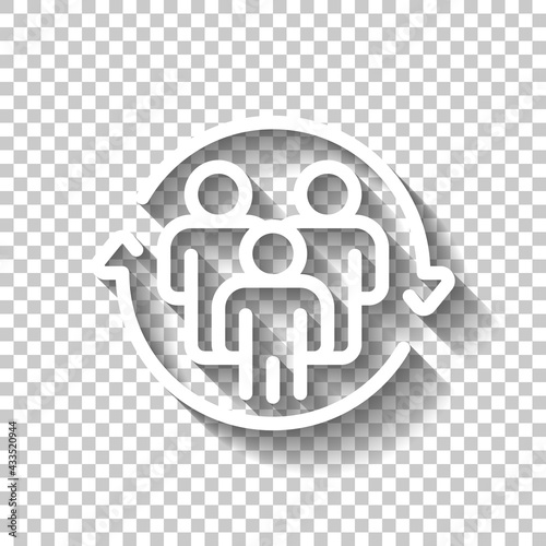 Customer retention, client support, business icon. White linear icon with editable stroke and shadow on transparent background