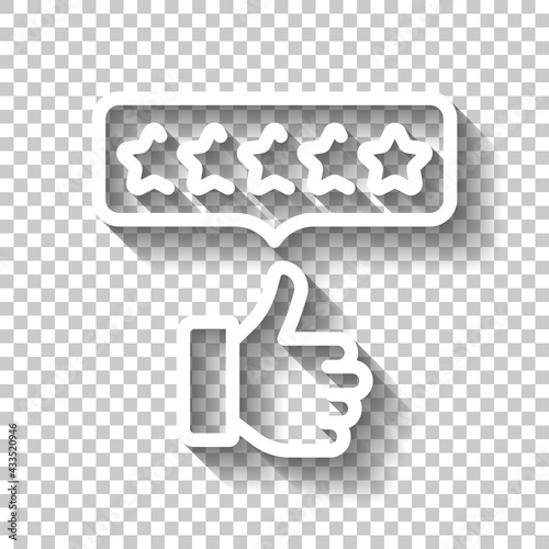 Customer satisfaction, rate of service, client experience, business icon. White linear icon with editable stroke and shadow on transparent background