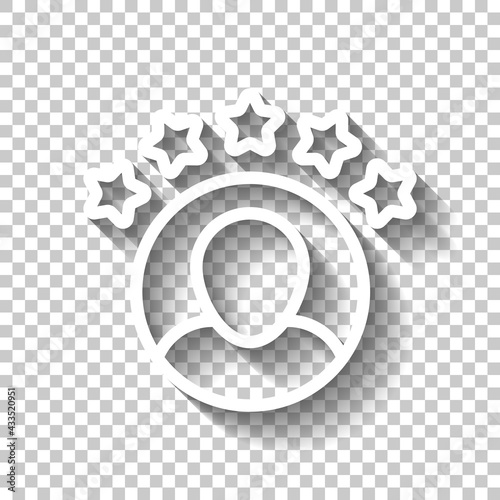 Customer satisfaction, rate of service, client experience, business icon. White linear icon with editable stroke and shadow on transparent background