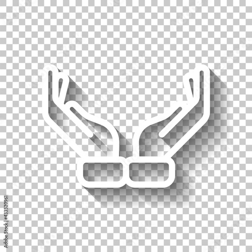 Praying hands, emoji symbol, simple icon. White linear icon with editable stroke and shadow on transparent background