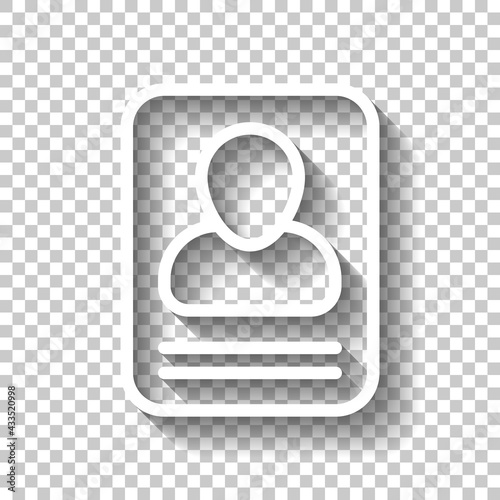 Resume on paper, simple business icon. White linear icon with editable stroke and shadow on transparent background