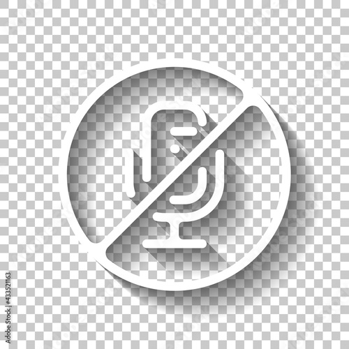 Muted microphone, no record, simple icon. White linear icon with editable stroke and shadow on transparent background