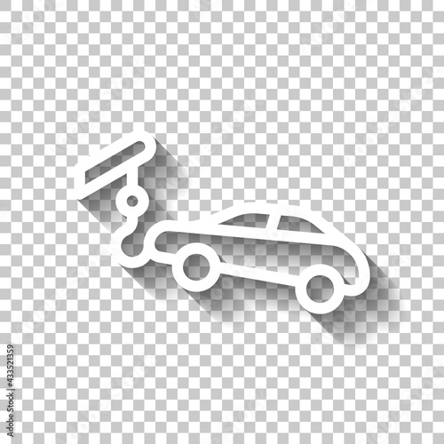 Car towing Truck, service for drivers, simple icon. White linear icon with editable stroke and shadow on transparent background