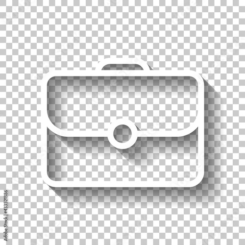 Simple briefcase, business icon. White linear icon with editable stroke and shadow on transparent background