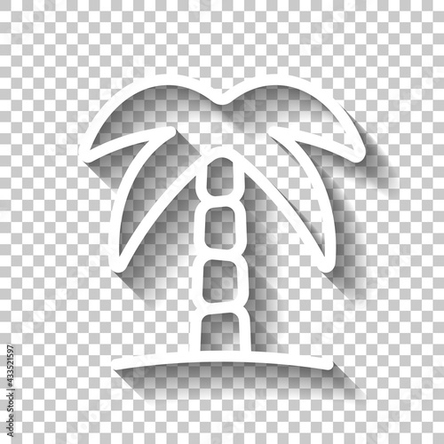 Palm tree, simple icon. White linear icon with editable stroke and shadow on transparent background