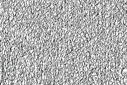 Grunge organic surface texture, similar to wood bark. Monochrome distress background of an old damaged wall with a network of cracks, spots and graininess. Overlay template. Vector illustration