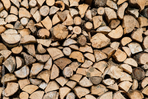 Woodpile of a birch firewood. Close-up  background. Texture.