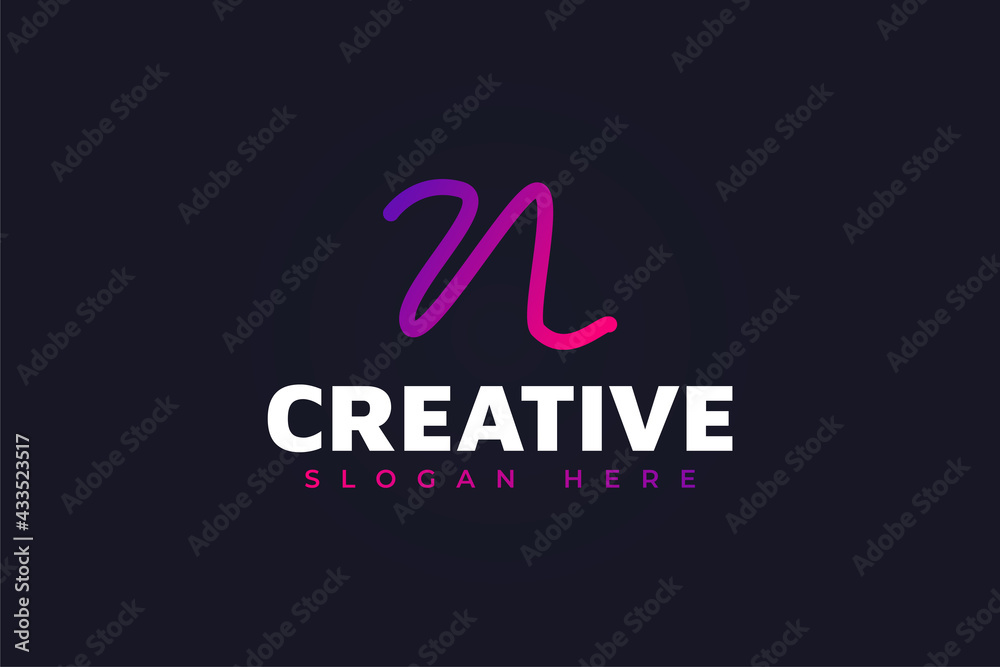 Letter N Logo Design with Handwritten Style in Colorful Gradient. Usable for Business and Branding Logos