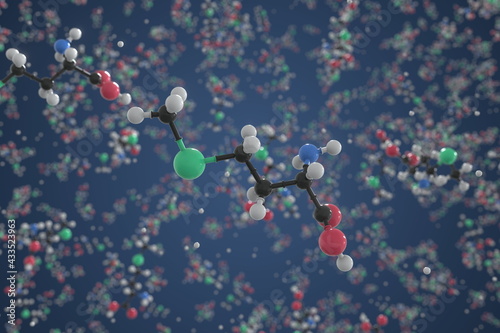 Selenomethionine molecule made with balls, conceptual molecular model. Chemical 3d rendering
