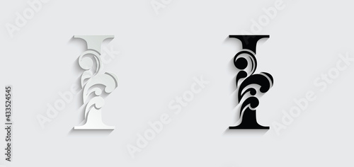letter I. Vintage black flower ornament initial letters. Alphabet. Logo vector	
