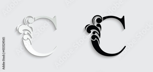 letter C. Vintage black flower ornament initial letters. Alphabet. Logo vector	
