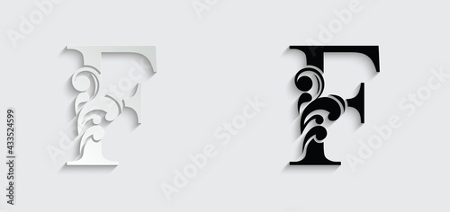 letter F. Vintage black flower ornament initial letters. Alphabet. Logo vector	
