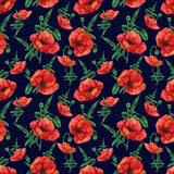Seamless pattern with poppies on dark background