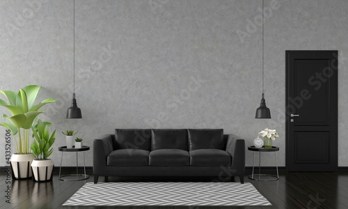 Black sofa in living room with copy space,3D rendering