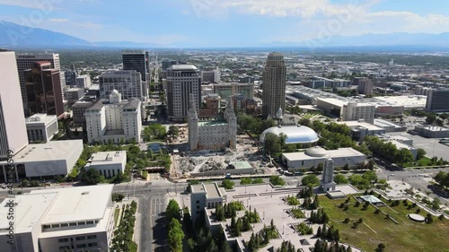 Downtown Salt Lake City Slow Pan Tabernacle LDS Mormon Wasatch Mountain Range Ladder Day Saints