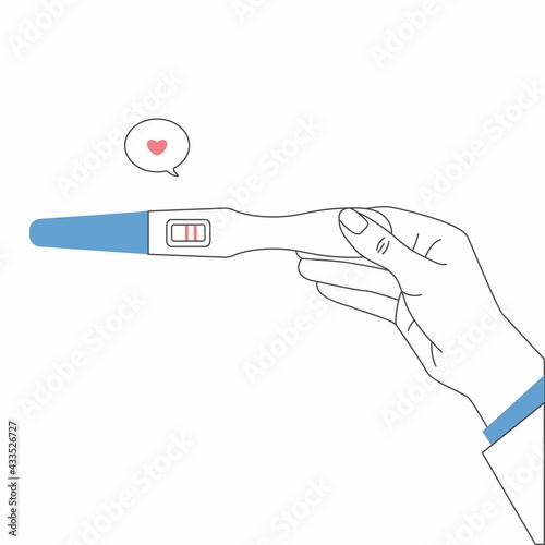 Pregnancy or ovulation positive test in woman hand top view isolated on white background. Female reproductive design, planning of pregnancy concept. Vector illustration for banner, website, print