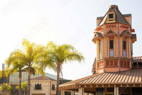 Daytime view of the historic downtown skyline of the eastern end of Anaheim, California, USA. photo