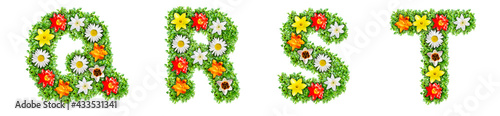 Fototapeta Naklejka Na Ścianę i Meble -  Letters Q, R, S, T made of multi-colored flowers
