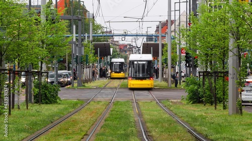 Time Lapse of Light rail yellow tram BVG in city center of Berlin, Germany. The system has 808 stops along 194 km. photo