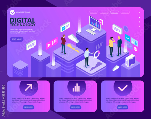 Digital technology, People are busy with business, Vector Isometric Business and finance vector concept, Marketing isometric people working together and  developing a successful business strategy