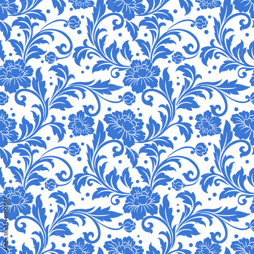 Obraz na płótnie Blue monochrome flower ornament seamless pattern. w salonie