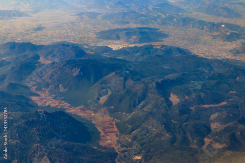 View of the Taurus mountains in Antalya province  Turkey. View from airplane