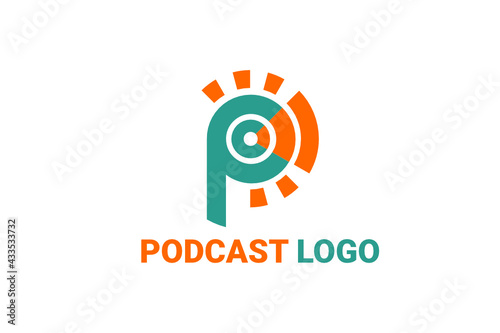 Vector logo element with eye and sound wave illustration with initials 