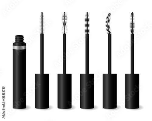 Black mascara and a set of brushes of various shapes. Vector illustration photo