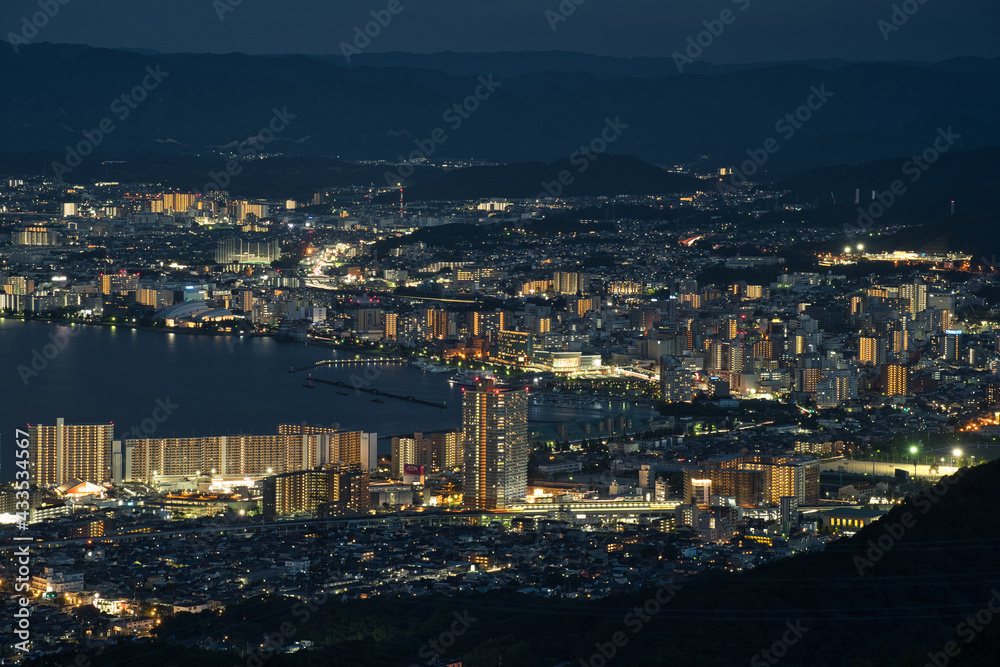 滋賀県　比叡山ドライブウェイ夢見が丘からの夜景と琵琶湖