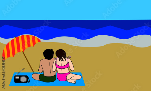 海水浴を楽しむカップル