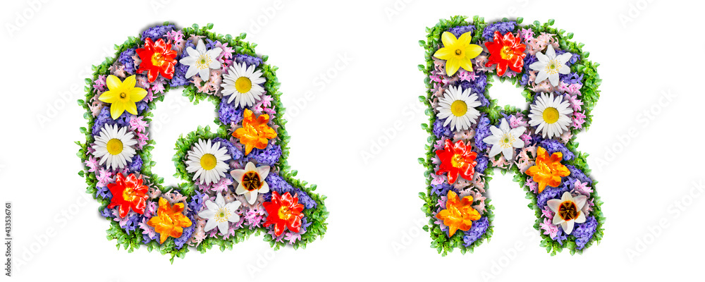 Letters Q, R made in the form of a bouquet of flowers