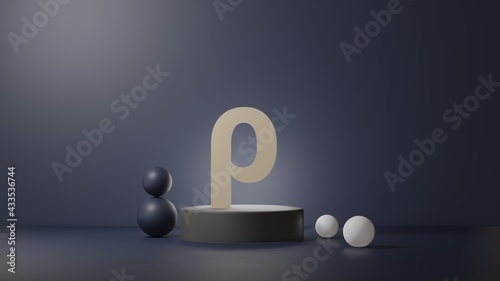 Ro physics symbol in podium and dark blue background. 3D Illustration of object sign in physics