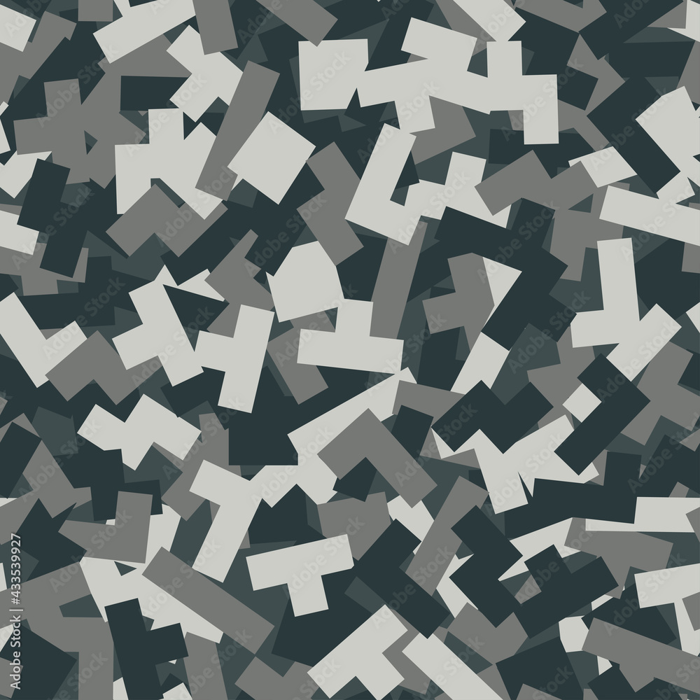 Geometric camouflage seamless pattern. Abstract modern camo, black and ...