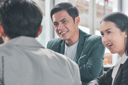 Businessman smile happy talking with partnership