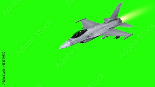 F-16 Fighter performing an airstrike and shooting missiles - Green Screen photo