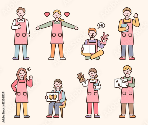 Friendly kindergarten teacher character. flat design style minimal vector illustration.